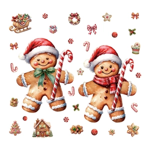 Christmas gingerbread man and candy house PVC window stickers set with festive decorations