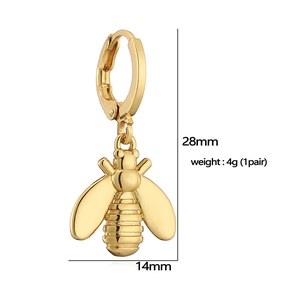 Dettaglio orecchini a forma di ape dorata con misure 14x28mm e specifiche di peso