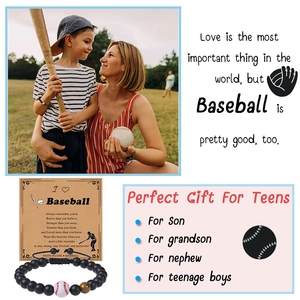 Detailed view of adjustable baseball bead bracelet with an inspirational gift card