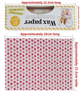 Detail of 50 sheets heart patterned greaseproof wax paper for food packaging 215x250mm