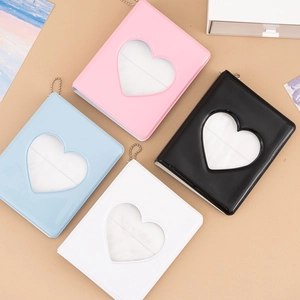 Minimalist 3-inch heart-shaped mirror photo albums in pink, blue, white, and black