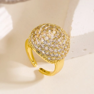 Luxurious 18K gold plated adjustable ring with a sparkling cubic zirconia pave setting