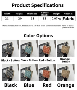 Detailed size specifications for jute woven handbag with 21cm width and 20cm height