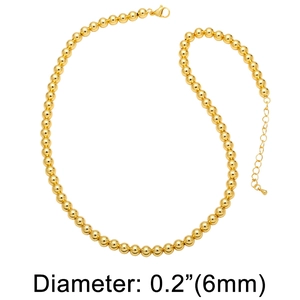 Polished gold beaded necklace with 6mm diameter spheres and adjustable lobster clasp