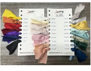 Detailed color chart of frayed edge silk-look ribbons in 25 assorted vibrant shades