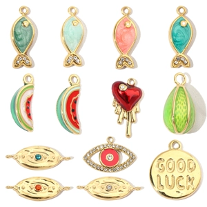 Stainless Steel Enamel Rhinestone DIY Charms Pendants Fish Watermelon Evil Eye Heart Good Luck Jewelry Making Supplies