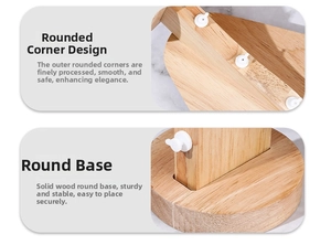 Detail of solid wood jewelry stand featuring rounded edges and a thick circular base