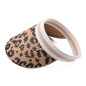 Visera de paja plegable con estampado de leopardo y banda elástica para mujer playa