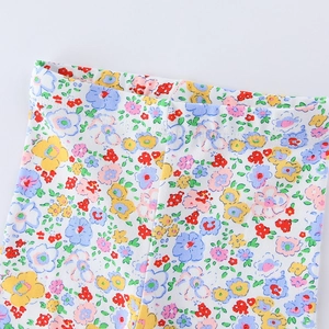 Elastic waist close-up of girls floral leggings in soft breathable cotton fabric