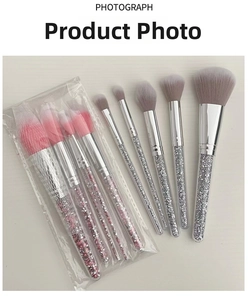 Detail view of 5-piece diamond-handle makeup brushes with soft bristles and glitter finish