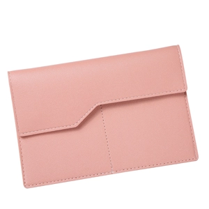 Minimalist pink PU leather envelope organizer pouch with sleek stitching for cards and passport