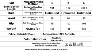 Guide des tailles détaillé et spécifications du tissu pour la robe longue imprimée