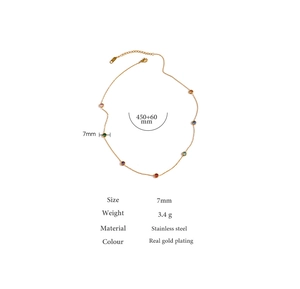 Detail showing 7mm colorful stones and dimensions of the 18k gold plated necklace