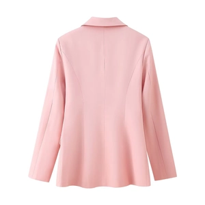 Vue arrière d'un blazer rose cintré pour femme avec coupe ajustée et finition lisse