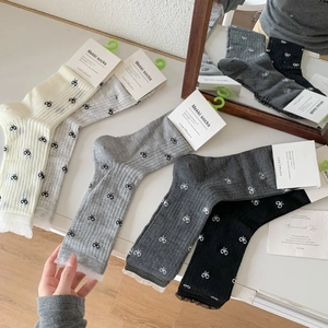 5-pack ultra-thin breathable cotton mid-tube socks with bows and lace trim