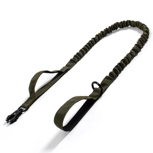Tactische hondenriem in legergroen nylon met zware metalen gesp en elastische schokdemper