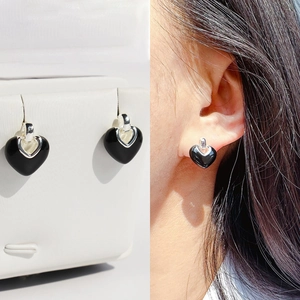 Orecchini Cuore Smalto E Pietra Di Luna Con Perno Argento 925 Gioielli Ottone Per Donne