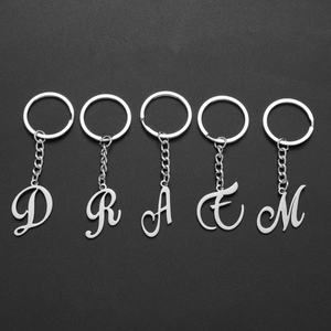 Stainless Steel Alphabet Letter Keychain Cursive Initial Key Ring Polished Metal Pendant Bag Charm Accessory