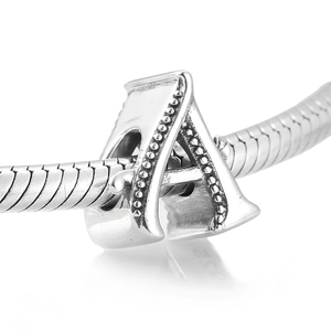 S925 sterling silver alphabet A charm bead on snake chain bracelet with reflection