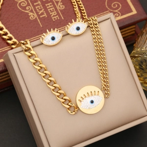 Evil Eye Pendant Necklace Stainless Steel Gold Plated Rhinestone Enamel Blue Eye Trendy Individual Jewelry For Women