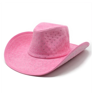 Pink western cowboy hat in suede with rhinestones and Y2K style for men and women
