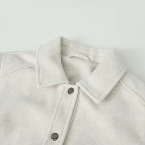 Chic off-white suede jacket for women with lapel collar and silver metal button detail