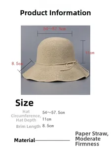 Size chart showing dimensions of the handmade foldable straw sun hat for women