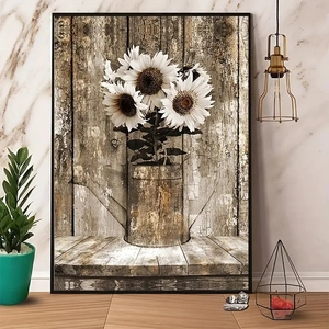 Vintage White Sunflower In Rusty Can Canvas Painting Core Unframed Country Art Wall Decor For Living Room Bedroom