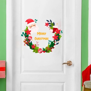 Festive Santa Claus Christmas wreath wall sticker for home holiday decoration