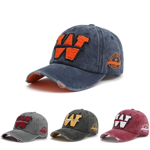 Gewaschene Baumwolle Baseballkappe Retro Distressed Ripped Buchstabe W Stickerei Streetwear Sonnenhut Für Herren Damen