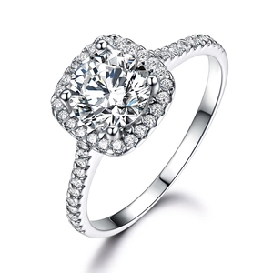 Klassischer Ring aus 925 Sterling Silber mit rundem Zirkonia und funkelndem Halo-Effekt