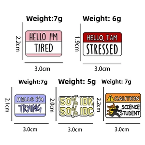 Detailed size and weight specifications for funny speech bubble enamel lapel pins set