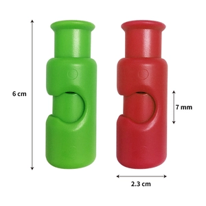 Green and red cylindrical plastic bag sealers with push-button and spring-lock mechanisms