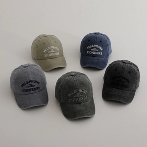 Vintage washed cotton baseball caps with letter embroidery in five versatile colors