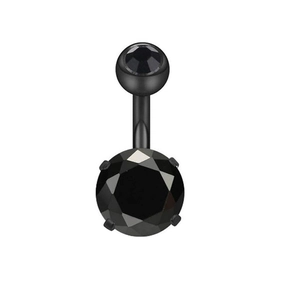 Professional black stainless steel navel piercing ring with round cut zircon stones