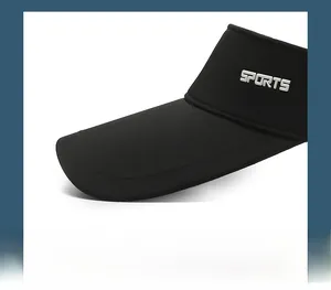 Detail view of the black sports sun visor featuring 3D white SPORTS embroidery text