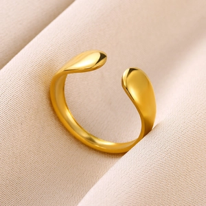 Minimalist 18K gold plated stainless steel open ring with teardrop geometric design