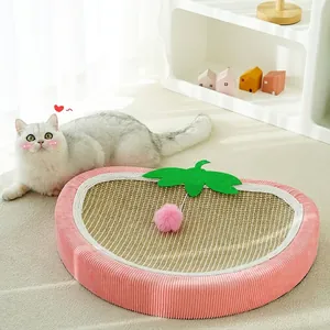 Strawberry Shape Cat Scratcher Bed Natural Sisal Wear Resistant Corduroy Edge With Plush Toy Ball For Indoor Cats