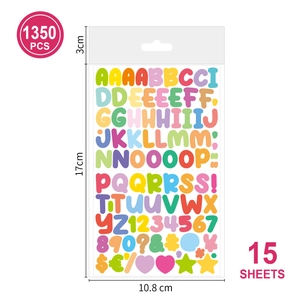 Set of 1350 colorful alphabet and number stickers with 15 sheets for DIY crafts
