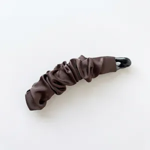 Elegant dark brown pleated bow banana clip for high ponytail hair styling for women
