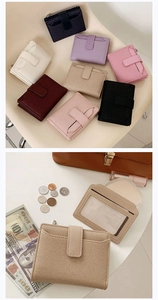 Short PU leather wallet for women with multiple card slots and functional zipper pocket