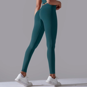Detailansicht nahtloser High-Waist-Leggings in Dunkelblau für Formeffekte