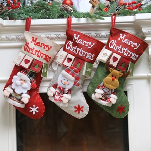 Weihnachtsstrümpfe 3er Set mit 3D Weihnachtsmann Schneemann Rentier Deko Geschenktüte