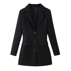 Robe blazer élégante à col en V et taille haute pour femme avec manches longues noires