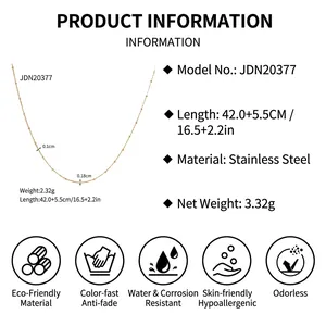 Spécifications du collier doré en acier inoxydable, longueur 42 cm avec rallonge de 5,5 cm