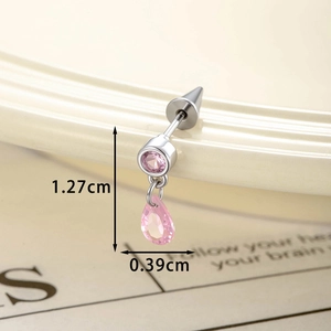 Pink teardrop crystal stud earring with 1.27cm length and silver stainless steel base