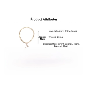 Detailed size parameters of gold OT buckle necklace and bracelet set with rhinestone locks