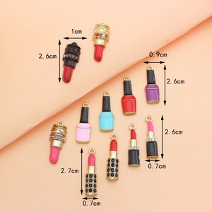 Lipstick and nail polish alloy charms for jewelry making with dimension markers