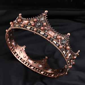 Vintage Baroque pearl queen crown in antique bronze alloy for bridal wedding headpiece