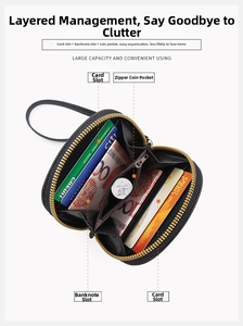 Internal layout of black lychee leather purse with card slots and a zipper coin pocket